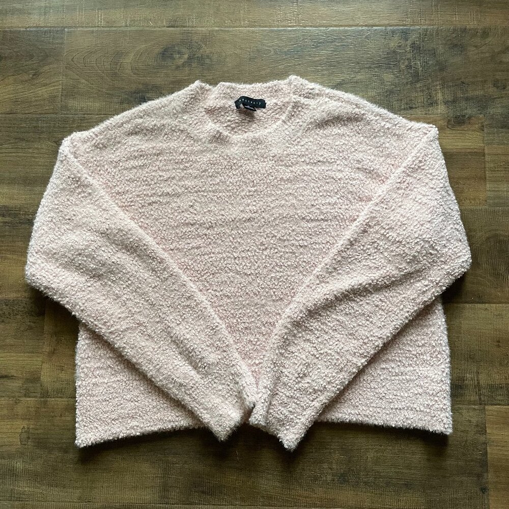 Sanctuary Textured Boucle Pullover Sweater XL Blush Pink Cozy Soft Fuzzy Knit
